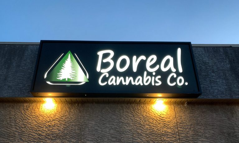 Cabinet signage for Boreal Cannabis Co.