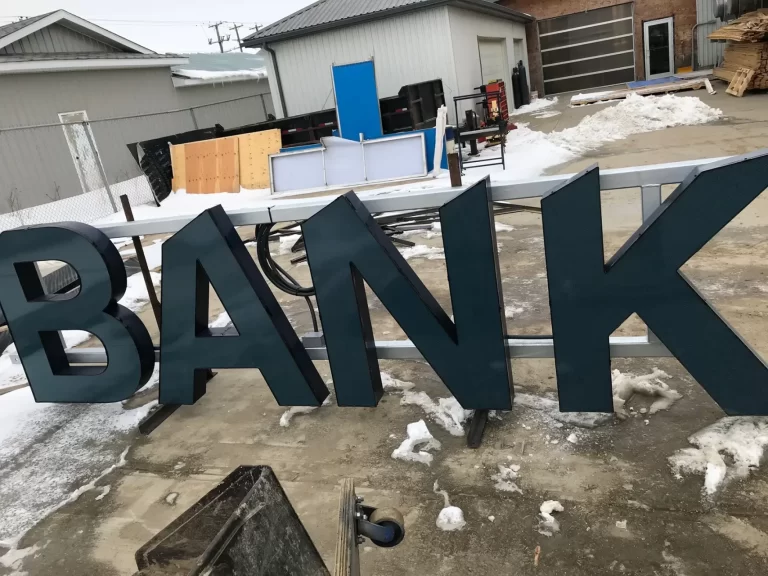 A sign for National Bank being built